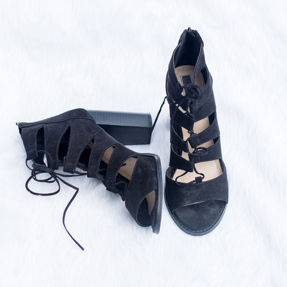 Black F21 Heels w/ Laces - Picture 2 of 3